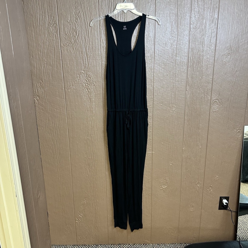 Aerie Everyday Track Jumpsuit Elastic Waist Sz XS Loungewear Black Tapered